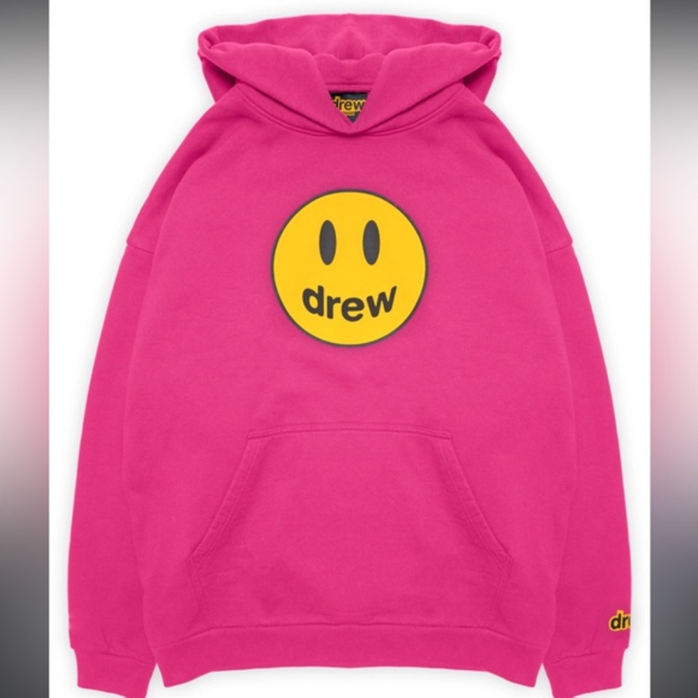 drew house Pink Hoodie with Yellow Logo